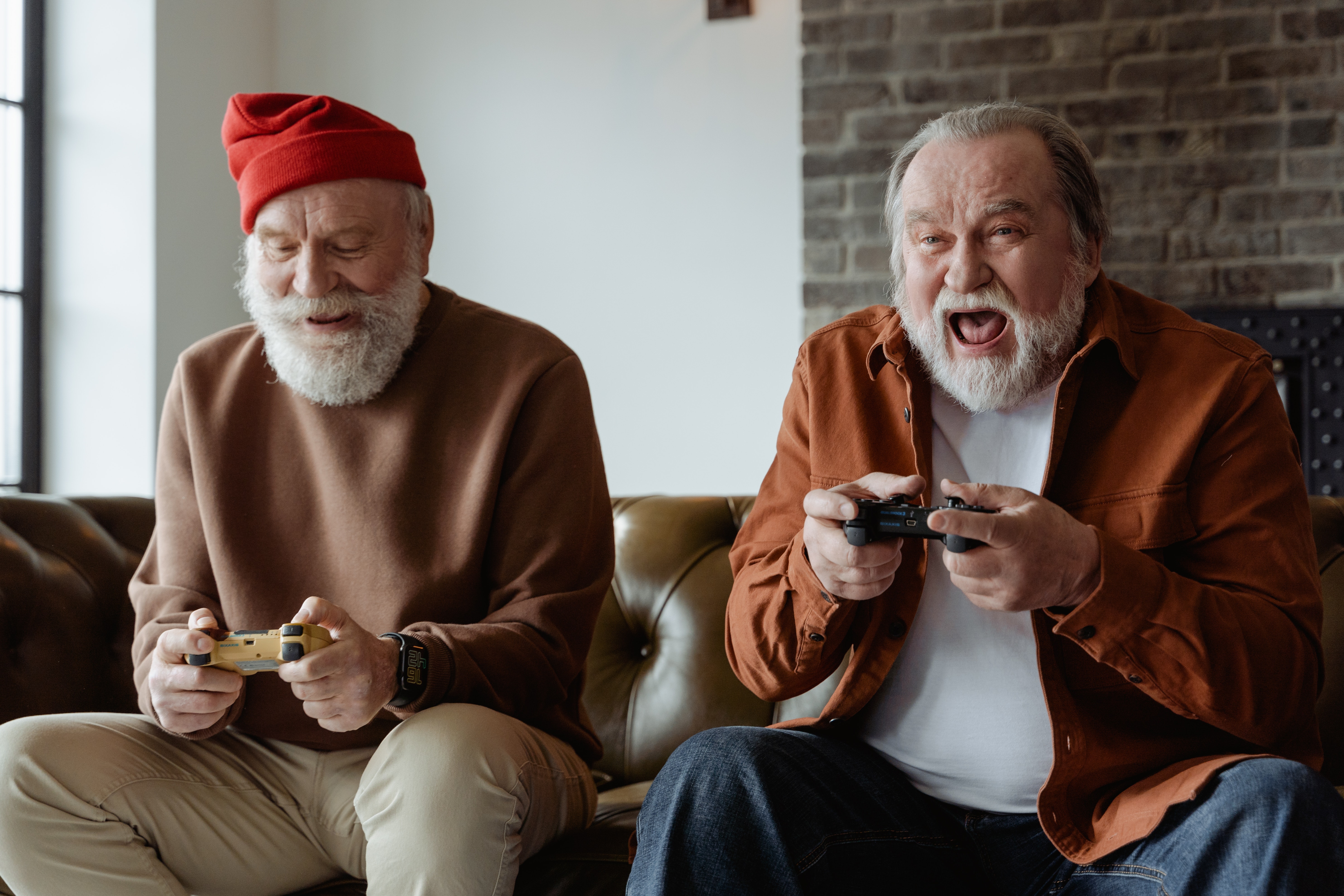 Two men playing video games together