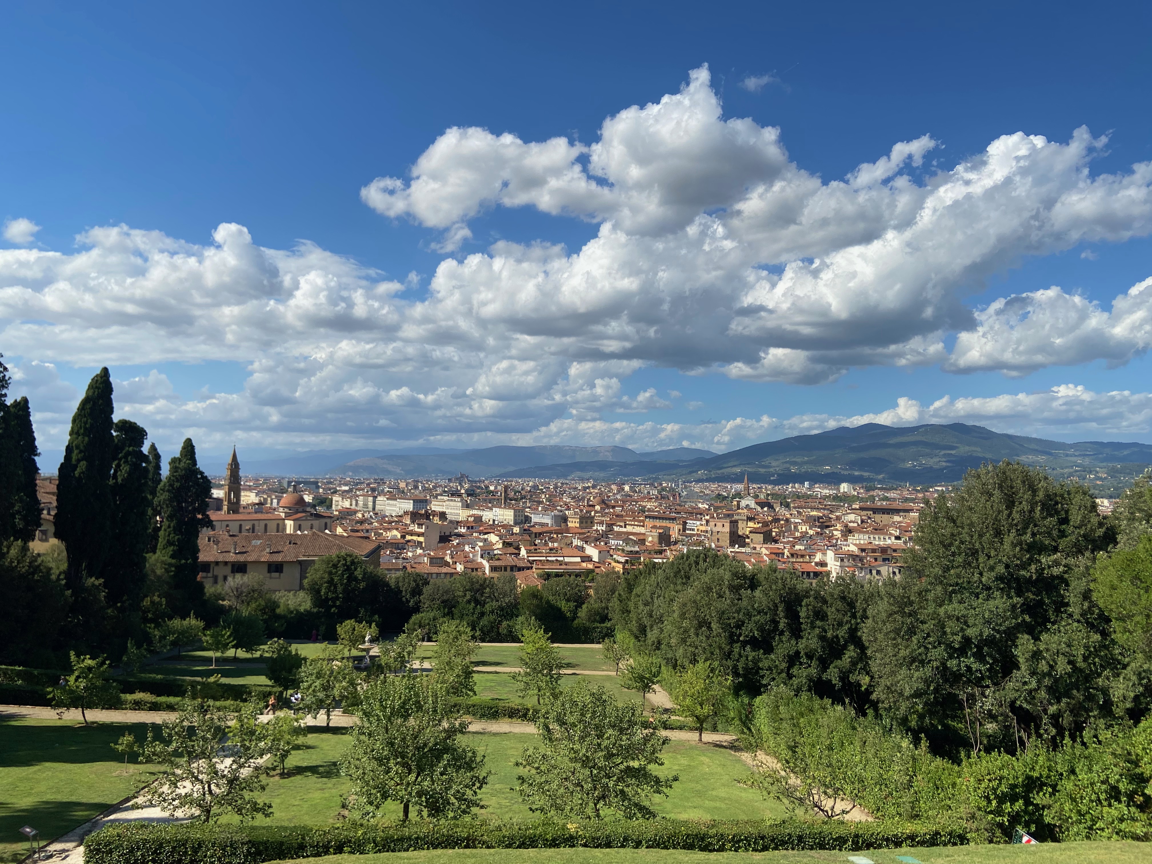 A panoramic view of Florence from Boboli gardens.