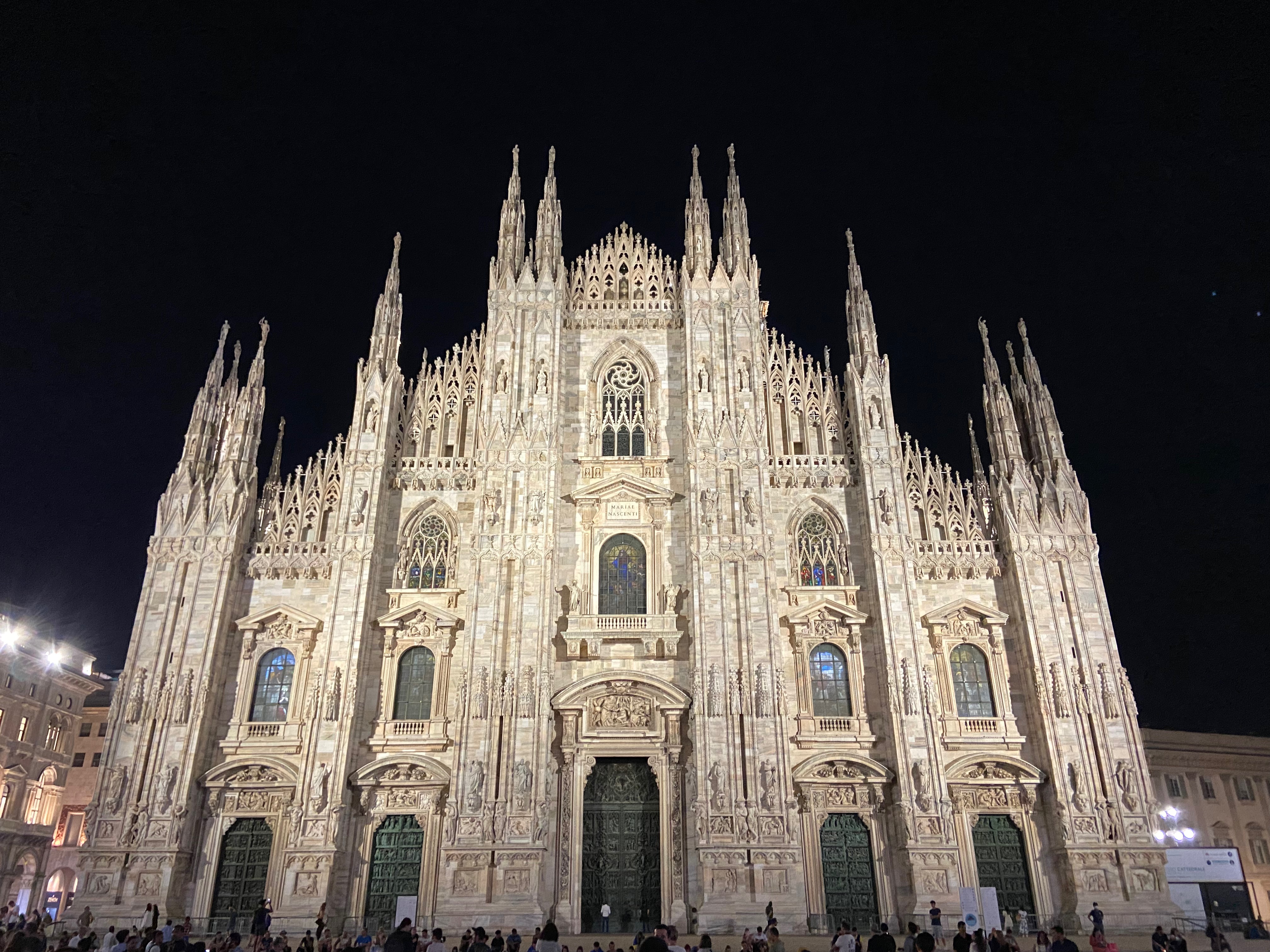 Milan Cathedral at night.