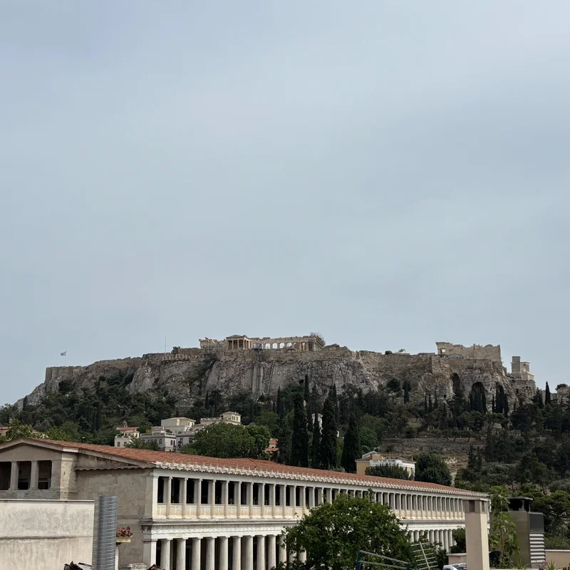 A view of the Acropolis from far.