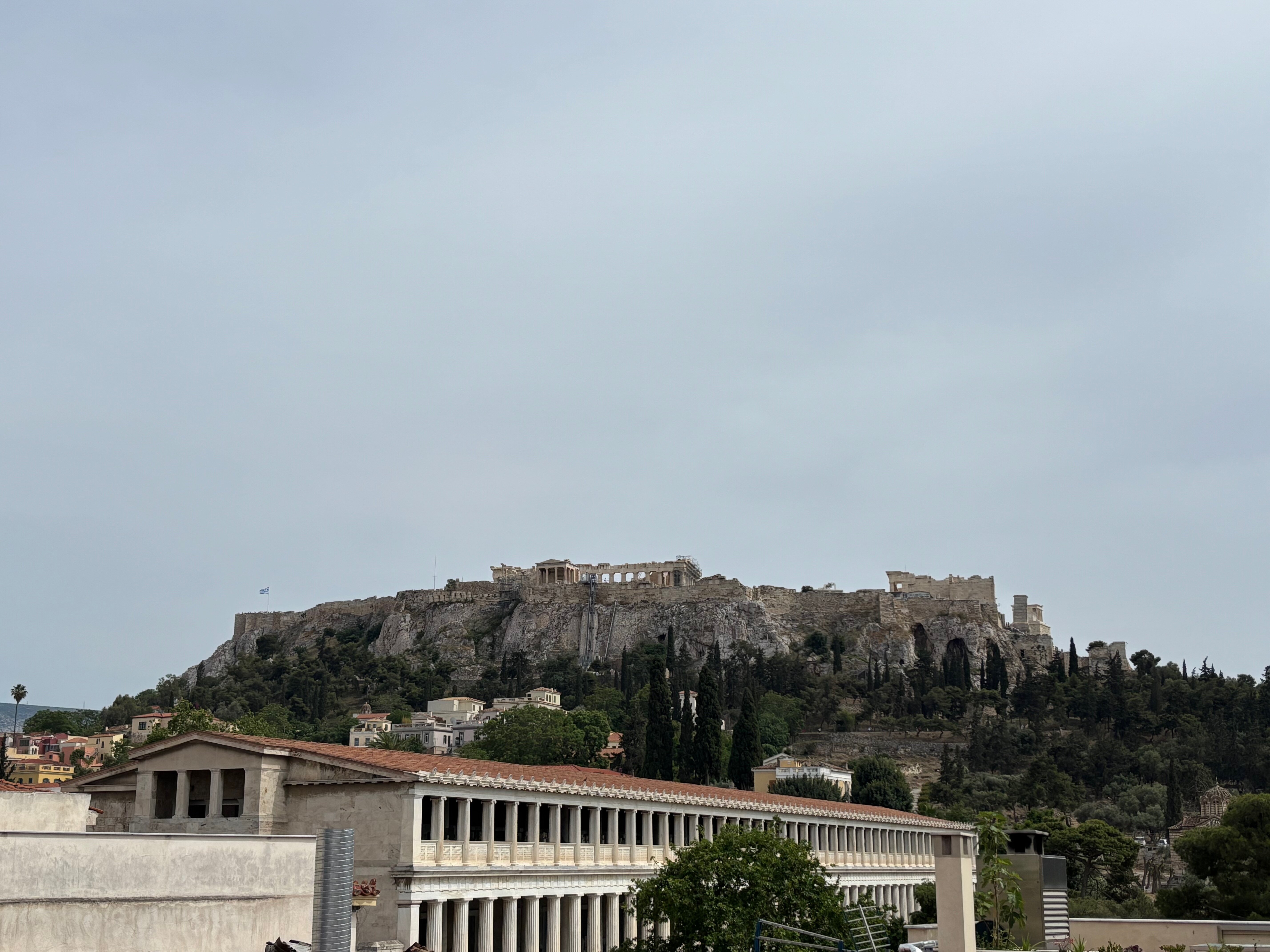 A view of the Acropolis from far.