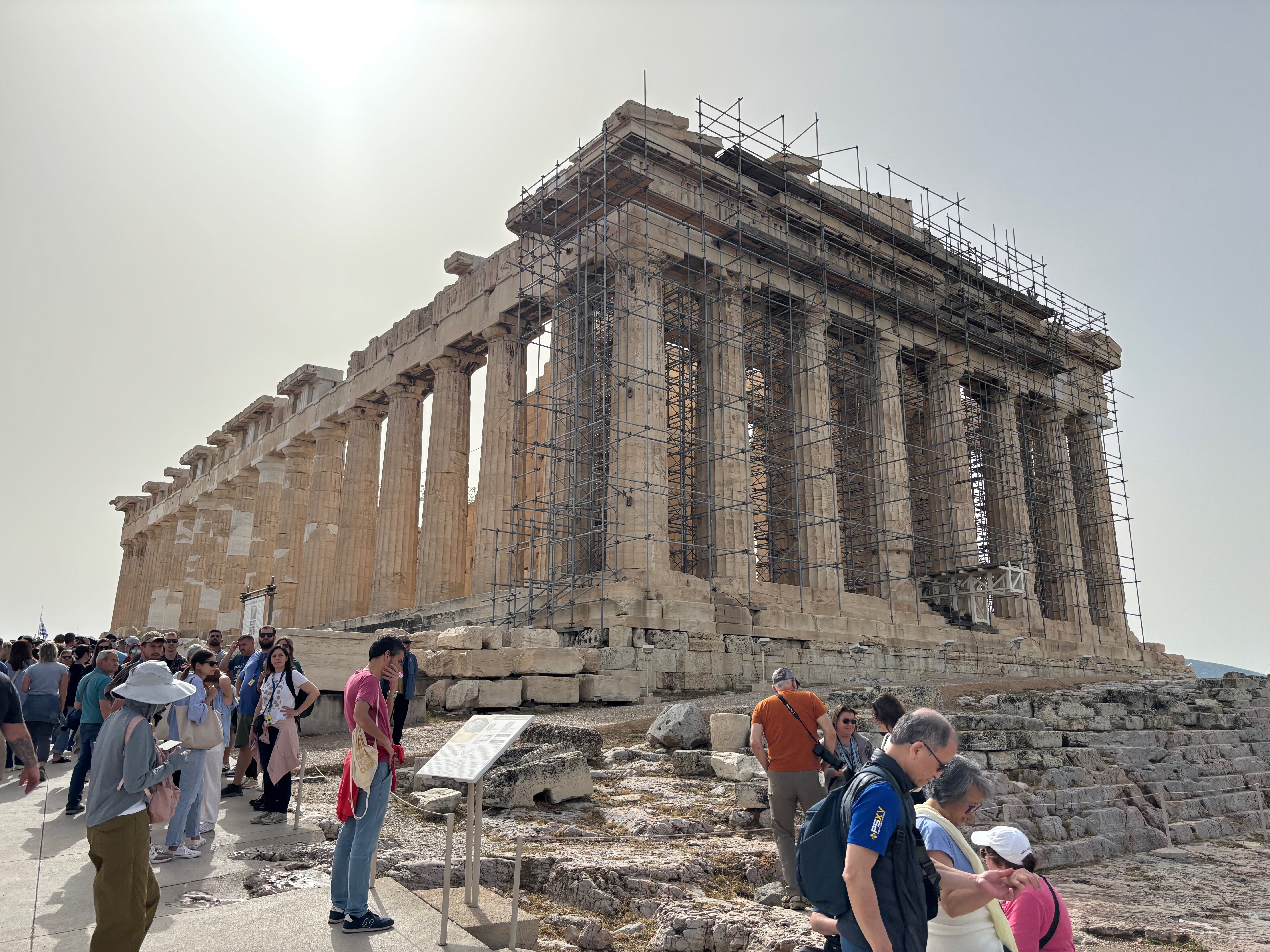Front view of the Acropolis with people.