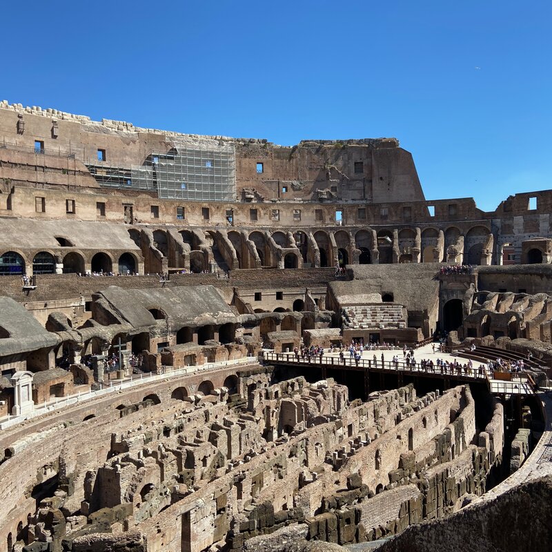 Inside the Colloseum looking at it side on.