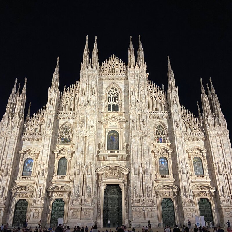 Milan Cathedral at night.