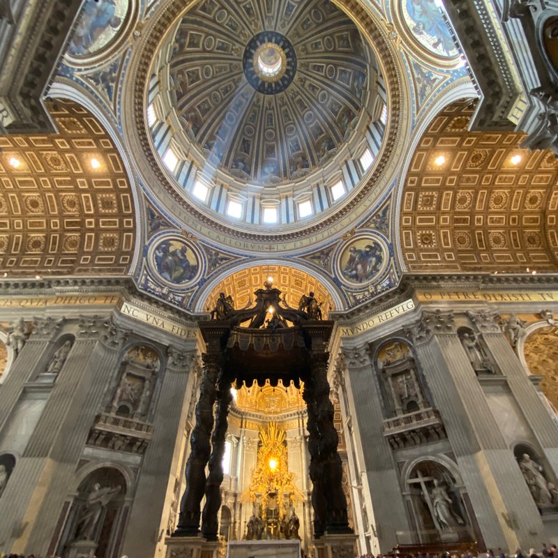 The altar of St. Peter's Basilica, and a view of the roof.