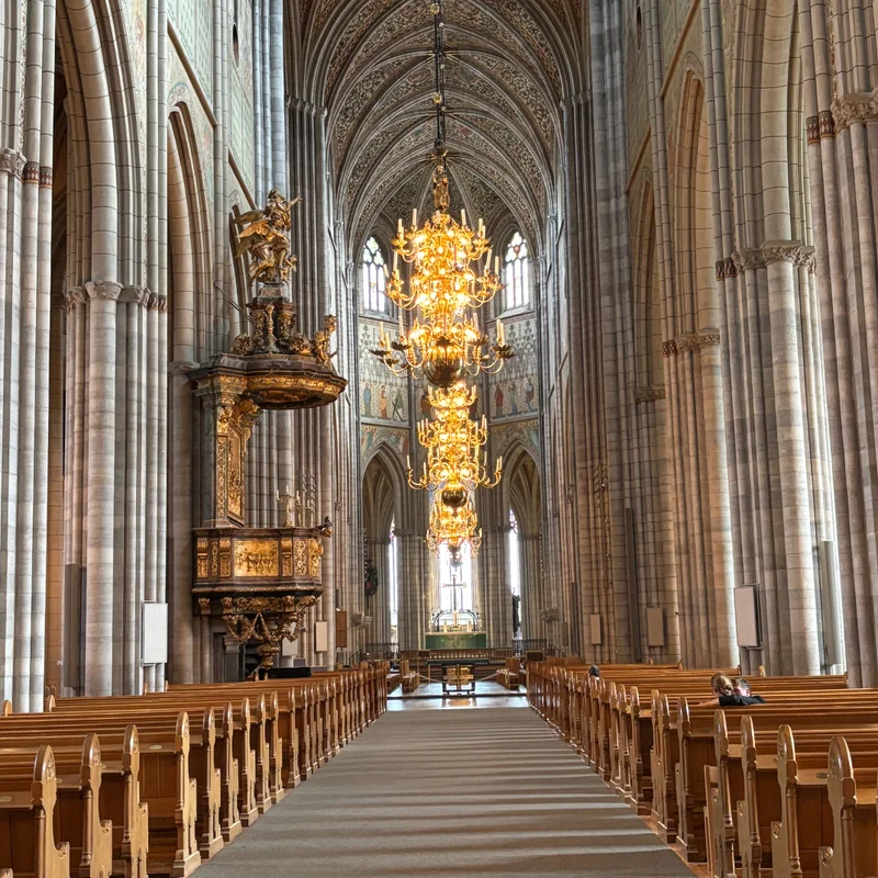 Inside the cathedral looking at the path leading to the front of the church.