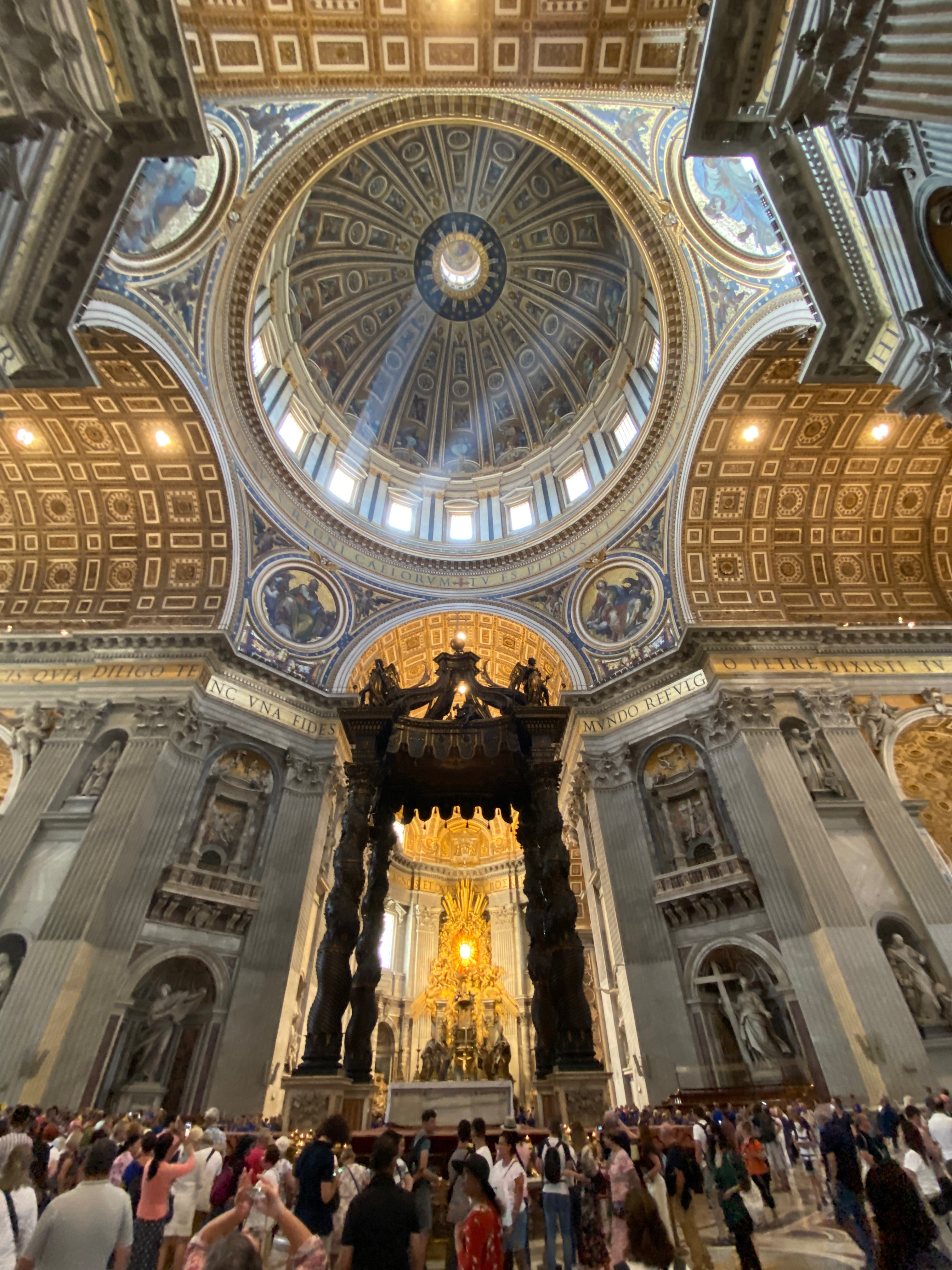 The altar of St. Peter's Basilica, and a view of the roof.